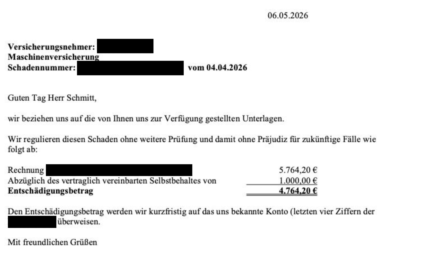 Schadenfall Maschinenbruchversicherung Landwirt